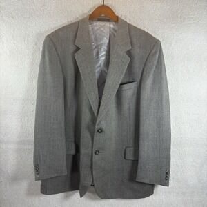 John Weitz‎ Vintage Grey Herringbone Men's 100% Wool Two Button Blazer Size 48R